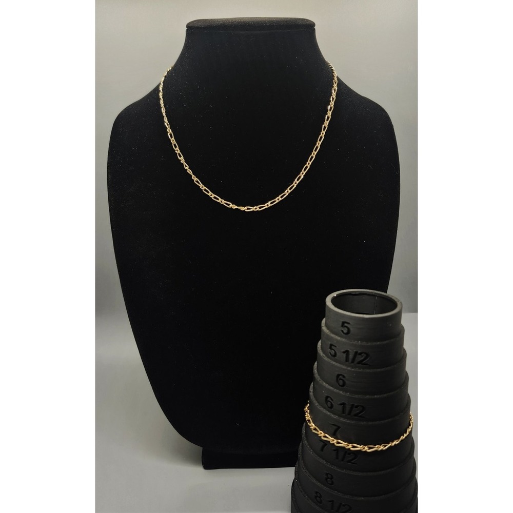 Figaro Chain Necklace Bracelet Set 18" Necklace 7" Bracelet Gold Tone Fashion